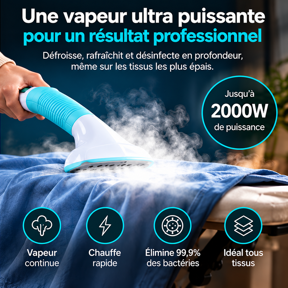 Défroisseur vapeur sur pied 2-en-1 avec planche intégrée, 2000w