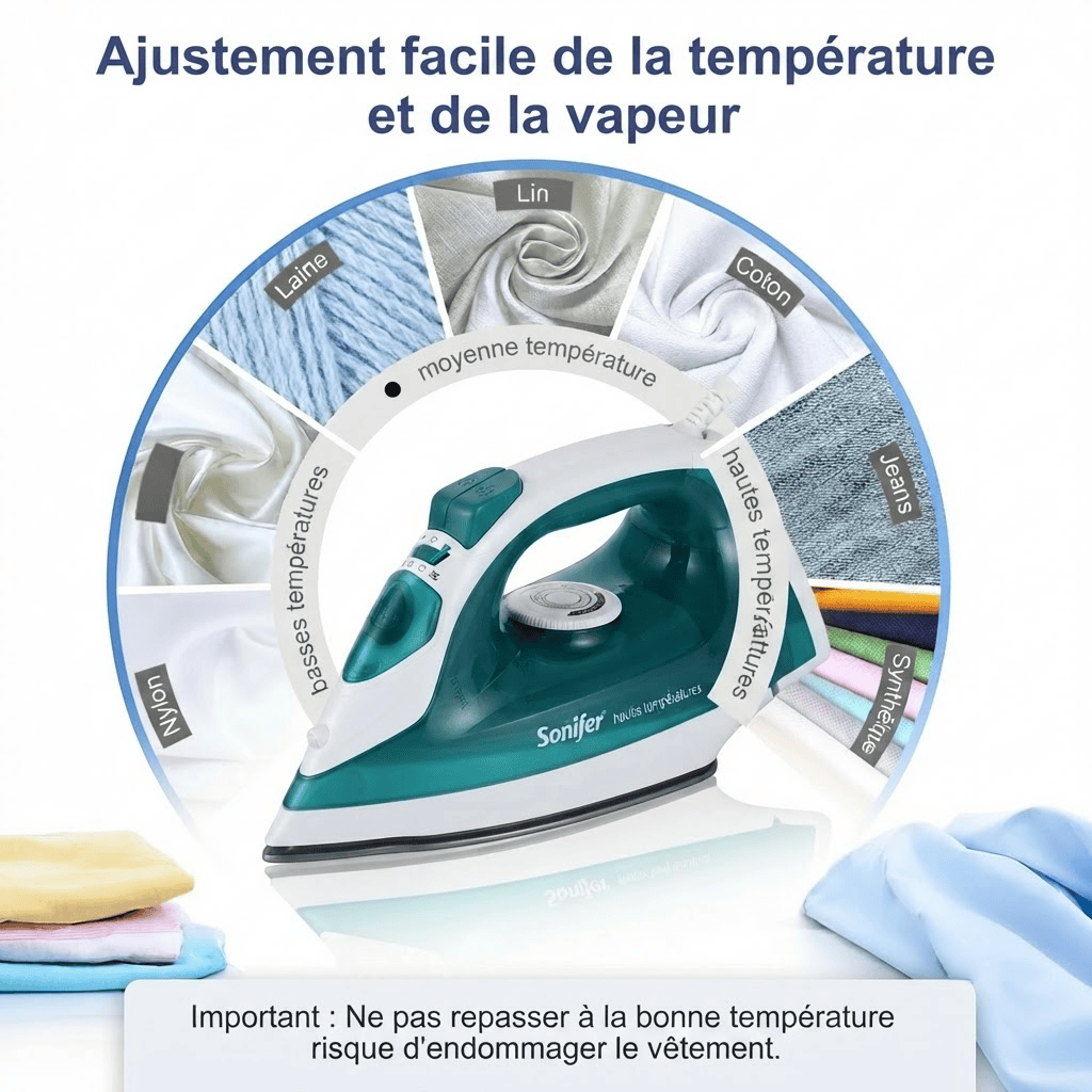 Fer à repasser vapeur Sonifer : Vêtements impeccables, 1600W
